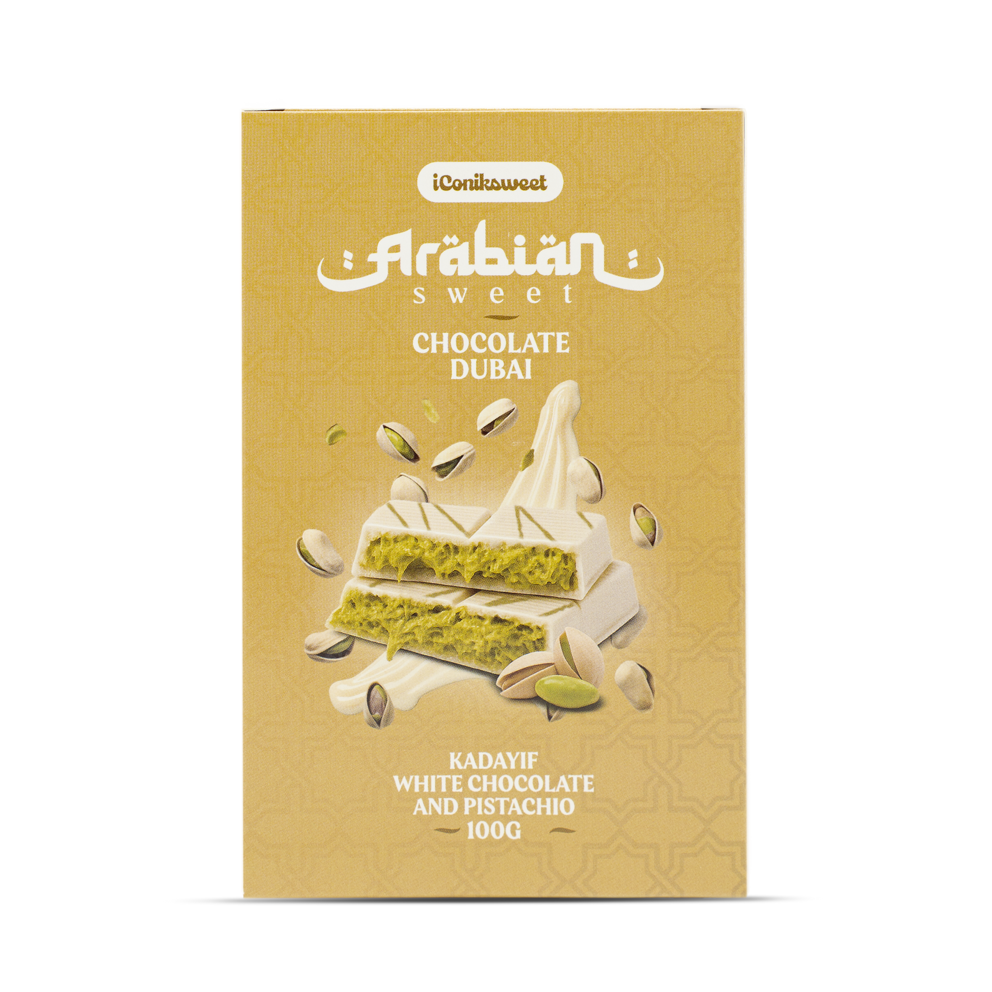 iConiksweet – Tablette de Chocolat Dubai - Kayadif Chocolat blanc & Pistache –