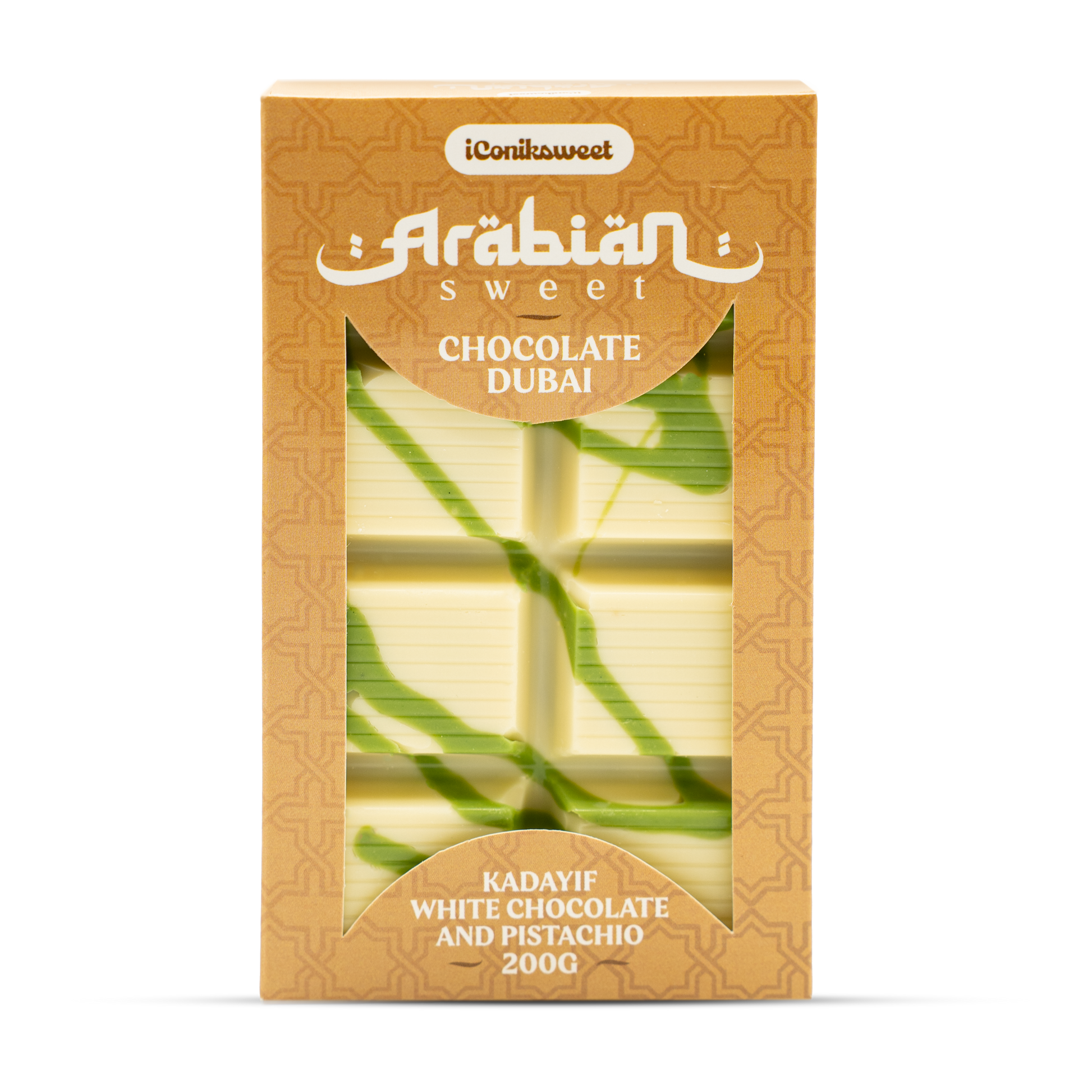 iConiksweet – Tablette de Chocolat Dubai - Kayadif Chocolat blanc & Pistache –