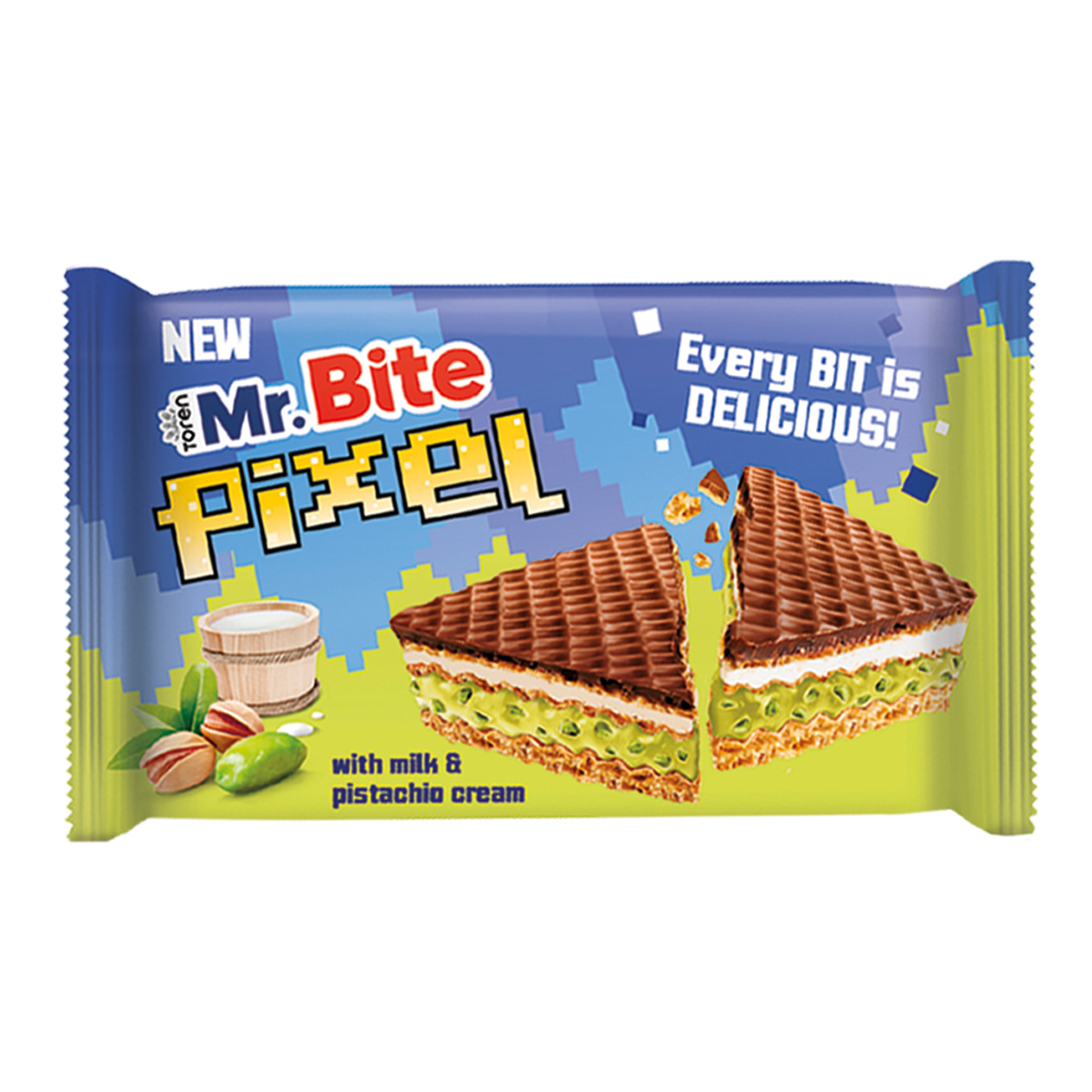 Mr. Bite pixel with milk & pistachio creamx28g
