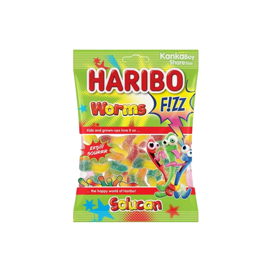 Description produit : Haribo - Worms Sour Halal 30x80g

Découvrez les Haribo Worms Sour Halal, des bonbons gélifiés en forme de vers, célèbres pour leur saveur fruitée et leur enrobage acidulé. Certifiés halal, ils sont parfaits pour satisfaire une large clientèle. Présentés en sachets de 80 g, conditionnés en carton de 30 unités, ils sont conçus pour répondre aux besoins des professionnels.

Points forts :
	•	Saveur acidulée : Une explosion de goûts fruités avec une pointe d’acidité, idéale pour les amateu
