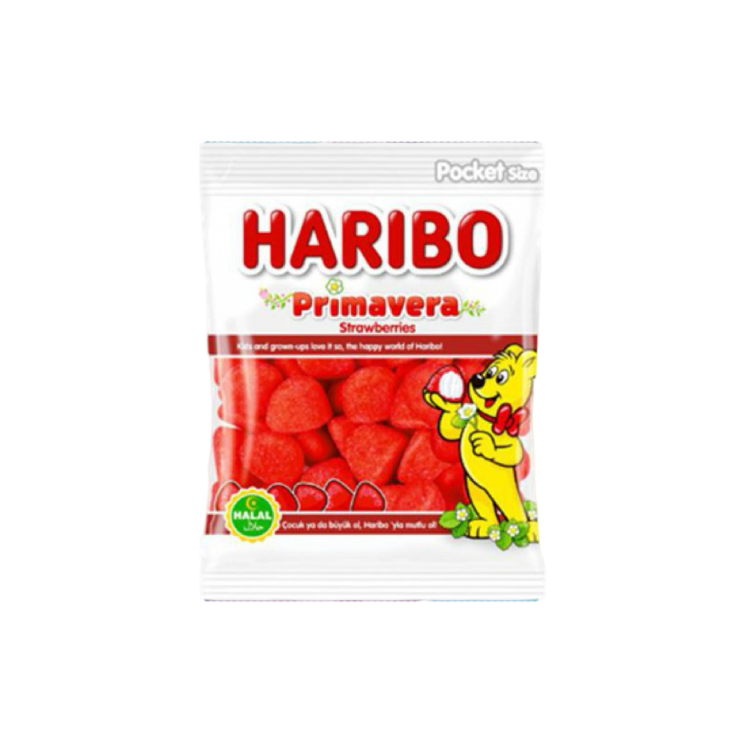 Description produit : Haribo - Primavera Halal 18x80g

Les Haribo Primavera Halal sont de délicieuses fraises gélifiées à la saveur fruitée intense, sans enrobage acidulé. Certifiés halal, ces bonbons doux et moelleux sont parfaits pour une clientèle variée. Disponibles en sachets individuels de 80 g, regroupés en cartons de 18 unités, ils sont idéaux pour les professionnels souhaitant enrichir leur offre de confiseries de qualité.

Points forts :
	•	Saveur fruitée : Un goût de fraise authentique et sucré q