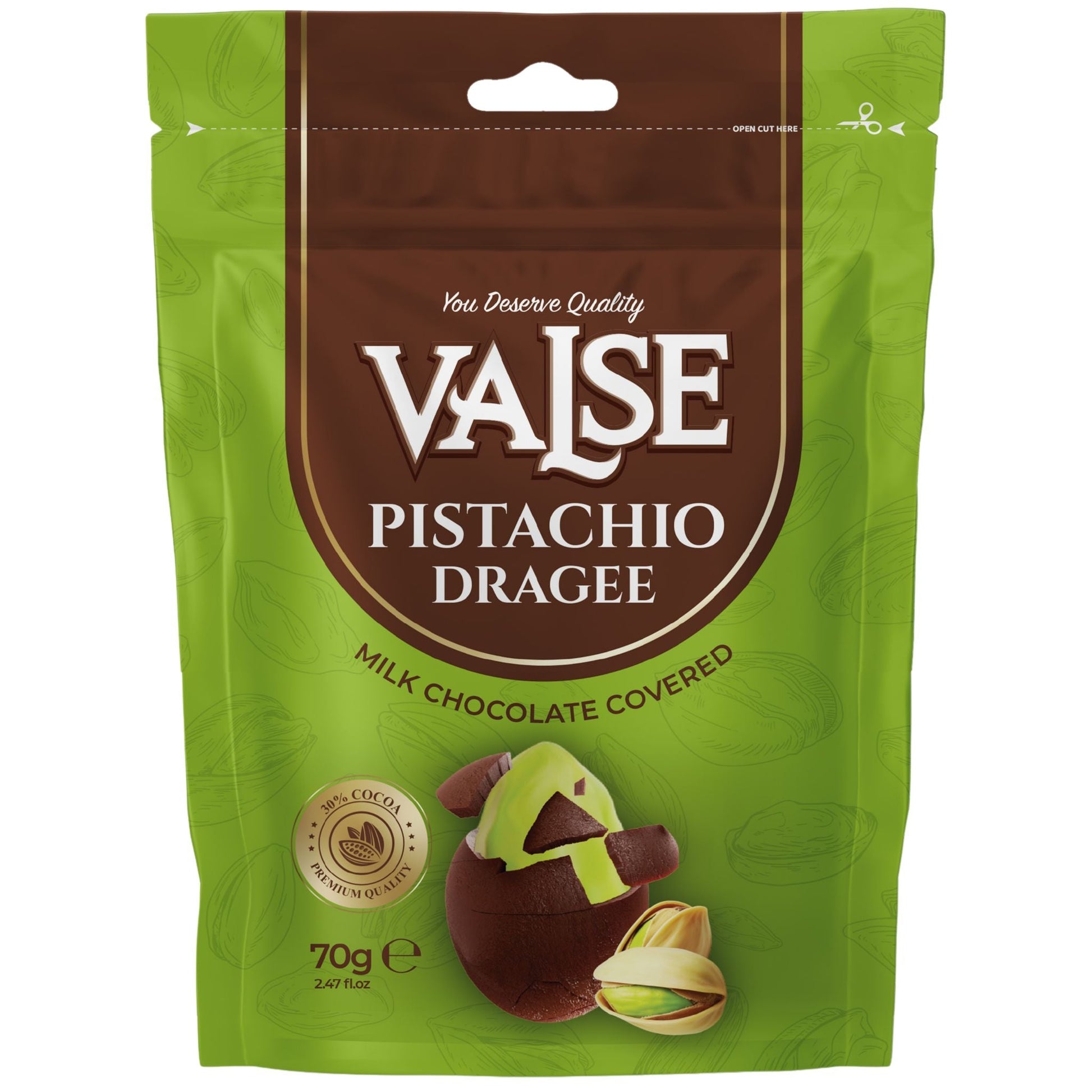 Valse Pistachio Dragee - Milk Chocolate Covered