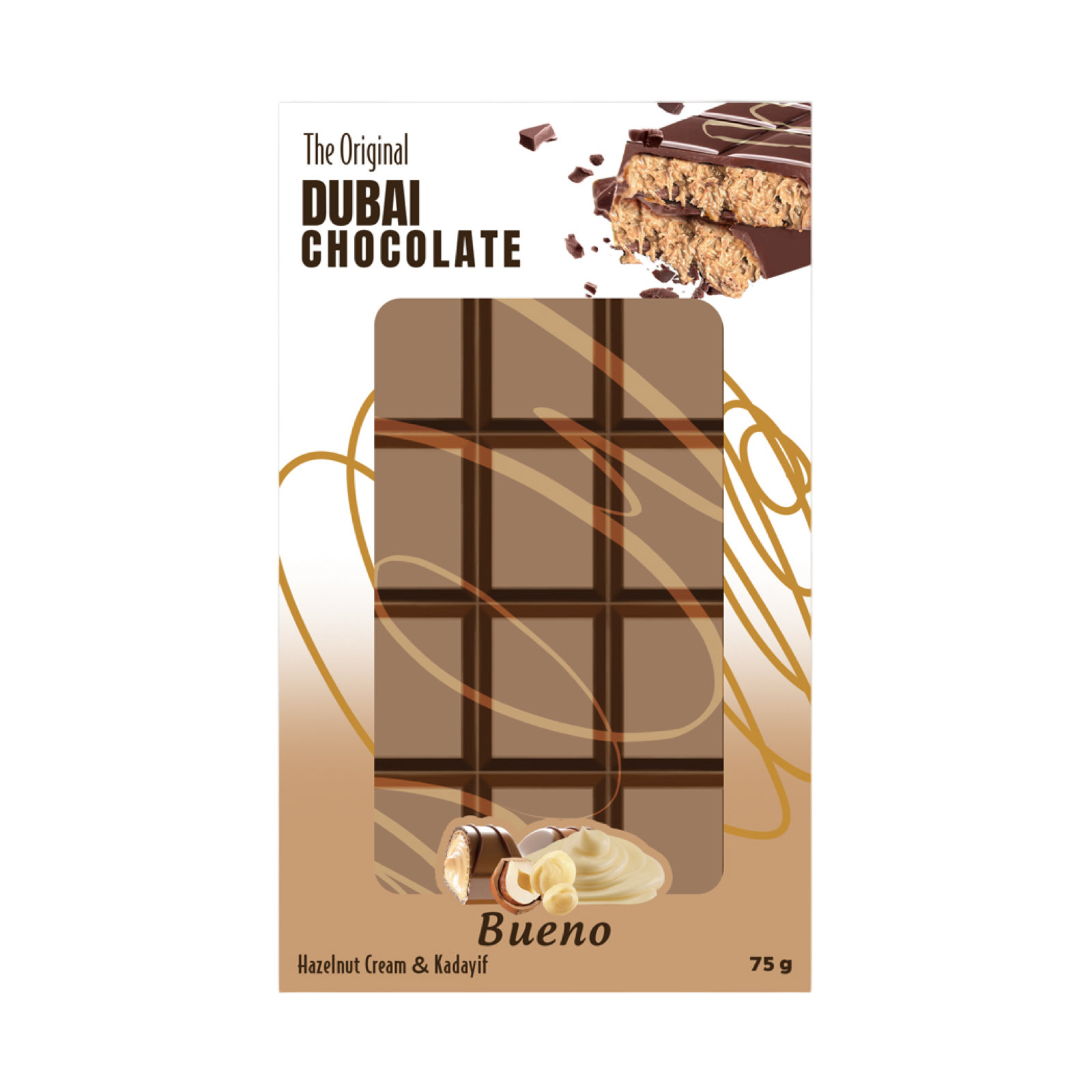 The Original Dubai Chocolate Bueno Hazelnut Cream & Kadayif- Tablette de chocolat original avec coeur à la crème Bueno