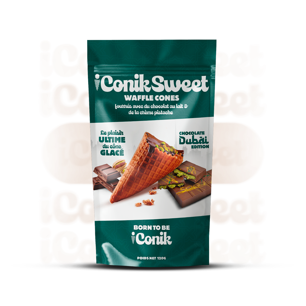 iConiksweet - Waffle Cones - Chocolat au lait & crème de pistache - Dubai Edition